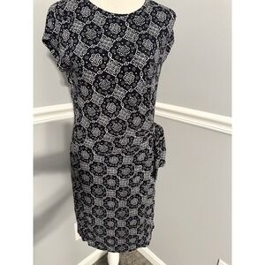 Loft Petites Womens Size MP Sheath Side Tie Crew Neck Stretch‎ Lined Midi Floral